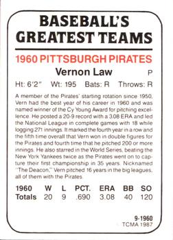 1987 TCMA 1960 Pittsburgh Pirates #9 Vernon Law Back