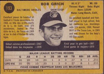 1971 O-Pee-Chee #193 Bob Grich Back