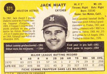 1971 O-Pee-Chee #371 Jack Hiatt Back