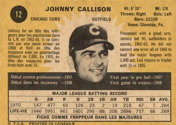 1971 O-Pee-Chee #12 Johnny Callison Back