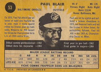 1971 O-Pee-Chee #53 Paul Blair Back