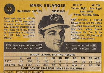 1971 O-Pee-Chee #99 Mark Belanger Back