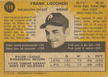 1971 O-Pee-Chee #119 Frank Lucchesi Back