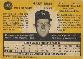 1971 O-Pee-Chee #153 Gary Ross Back