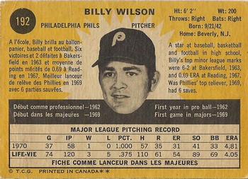 1971 O-Pee-Chee #192 Billy Wilson Back