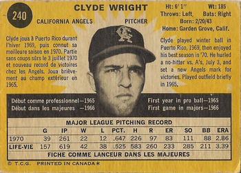1971 O-Pee-Chee #240 Clyde Wright Back