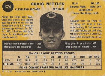 1971 O-Pee-Chee #324 Graig Nettles Back