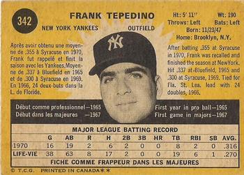 1971 O-Pee-Chee #342 Frank Tepedino Back
