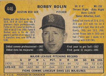 1971 O-Pee-Chee #446 Bobby Bolin Back