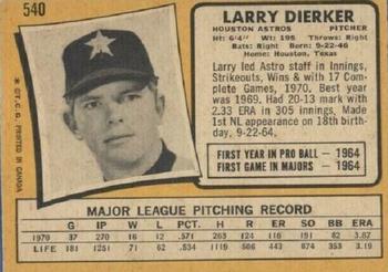 1971 O-Pee-Chee #540 Larry Dierker Back