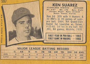 1971 O-Pee-Chee #597 Ken Suarez Back