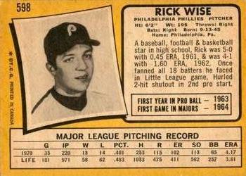 1971 O-Pee-Chee #598 Rick Wise Back