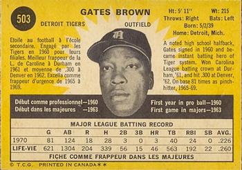 1971 O-Pee-Chee #503 Gates Brown Back