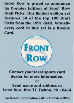 1991 Front Row Draft Picks - Promos #NNO Toby Rumfield Back