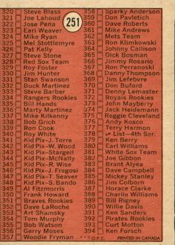 1972 O-Pee-Chee #251 Checklist 264-394 Back