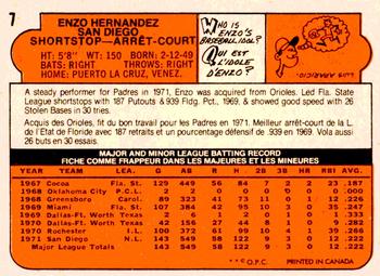 1972 O-Pee-Chee #7 Enzo Hernandez Back