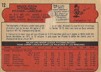 1972 O-Pee-Chee #72 Bruce Kison Back