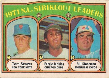 1972 O-Pee-Chee #95 1971 N.L. Strikeout Leaders (Tom Seaver / Fergie Jenkins / Bill Stoneman) Front