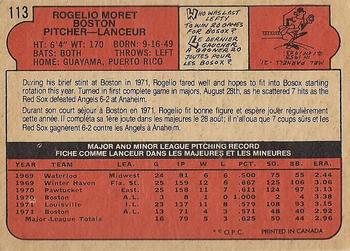 1972 O-Pee-Chee #113 Rogelio Moret Back