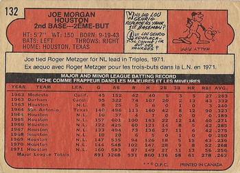 1972 O-Pee-Chee #132 Joe Morgan Back
