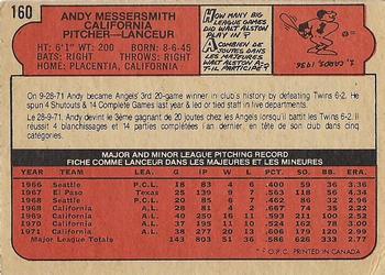 1972 O-Pee-Chee #160 Andy Messersmith Back