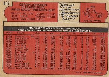 1972 O-Pee-Chee #167 Deron Johnson Back