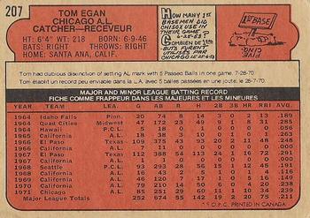 1972 O-Pee-Chee #207 Tom Egan Back