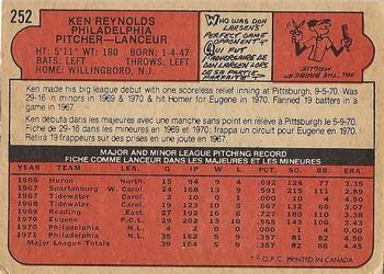 1972 O-Pee-Chee #252 Ken Reynolds Back