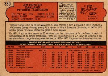 1972 O-Pee-Chee #330 Jim Hunter Back