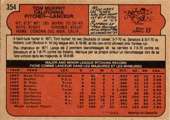 1972 O-Pee-Chee #354 Tom Murphy Back