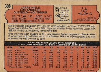 1972 O-Pee-Chee #398 Larry Hisle Back