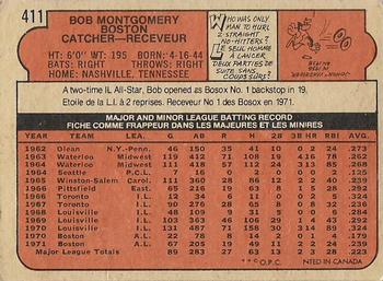1972 O-Pee-Chee #411 Bob Montgomery Back