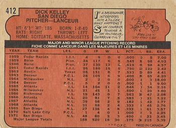 1972 O-Pee-Chee #412 Dick Kelley Back