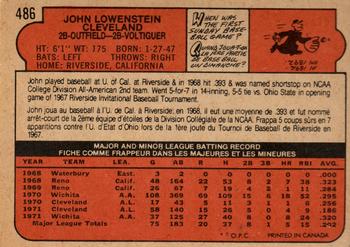 1972 O-Pee-Chee #486 John Lowenstein Back