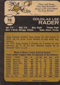1973 O-Pee-Chee #76 Doug Rader Back