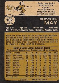 1973 O-Pee-Chee #102 Rudy May Back