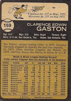 1973 O-Pee-Chee #159 Clarence Gaston Back