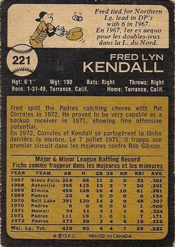 1973 O-Pee-Chee #221 Fred Kendall Back