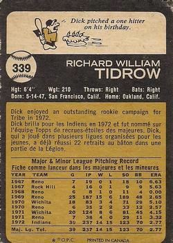 1973 O-Pee-Chee #339 Dick Tidrow Back