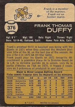 1973 O-Pee-Chee #376 Frank Duffy Back