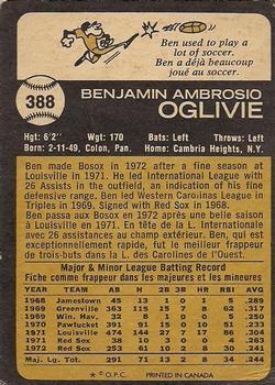 1973 O-Pee-Chee #388 Ben Oglivie Back