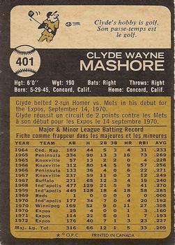 1973 O-Pee-Chee #401 Clyde Mashore Back