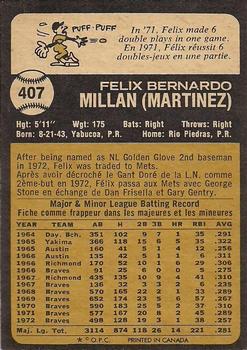 1973 O-Pee-Chee #407 Felix Millan Back