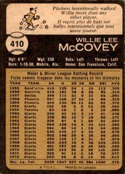 1973 O-Pee-Chee #410 Willie McCovey Back