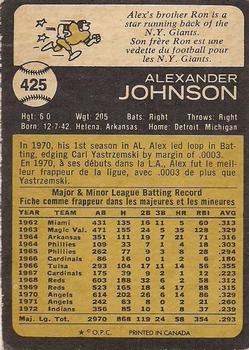 1973 O-Pee-Chee #425 Alex Johnson Back