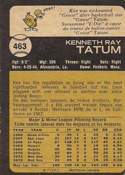 1973 O-Pee-Chee #463 Ken Tatum Back