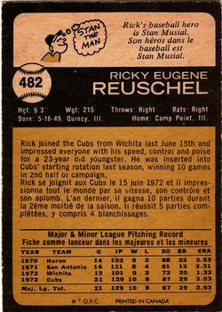 1973 O-Pee-Chee #482 Rick Reuschel Back