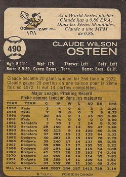 1973 O-Pee-Chee #490 Claude Osteen Back