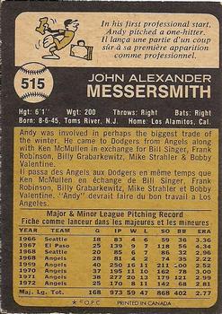 1973 O-Pee-Chee #515 Andy Messersmith Back