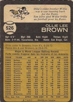 1973 O-Pee-Chee #526 Ollie Brown Back